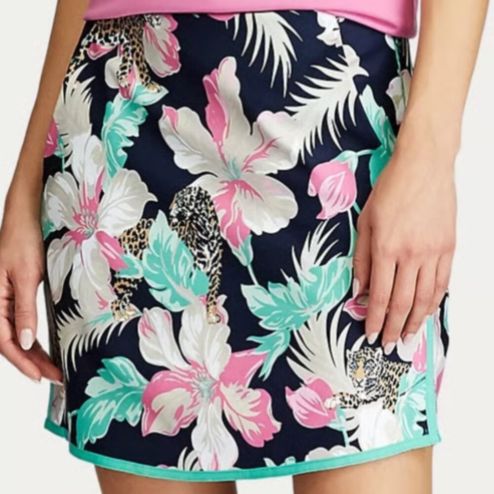 Ralph Lauren Golf Leopard Hawaiian Floral Navy Teal Trim Skort Size Small 4/6